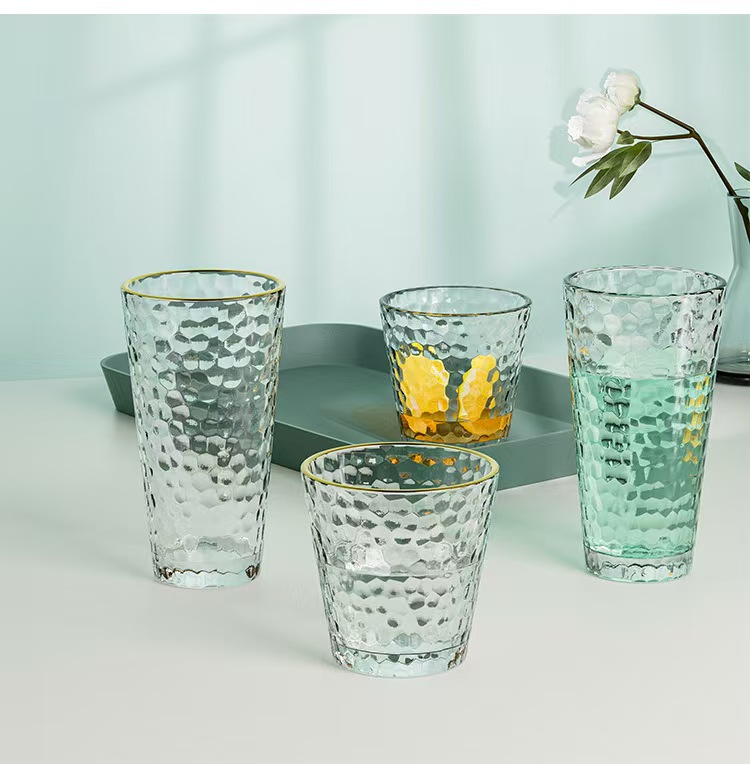 Gold-Rimmed Hammered Glass Juice Cup-1